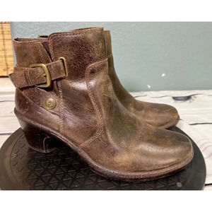 Montana Womens 7.5 Distressed Leather Ankle Bootie Buckle Western Winter Moto